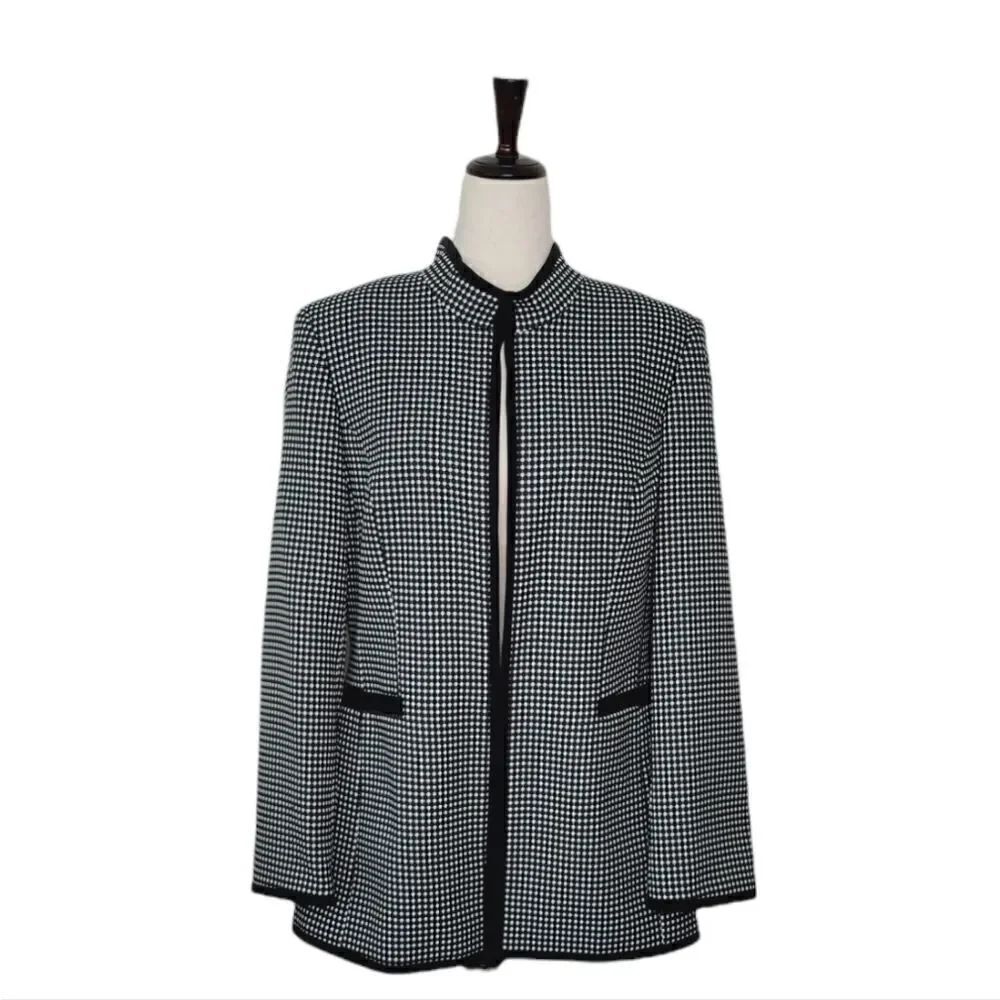 John Meyer Collection Black & White Checkered Black Trim Blazer Size 12